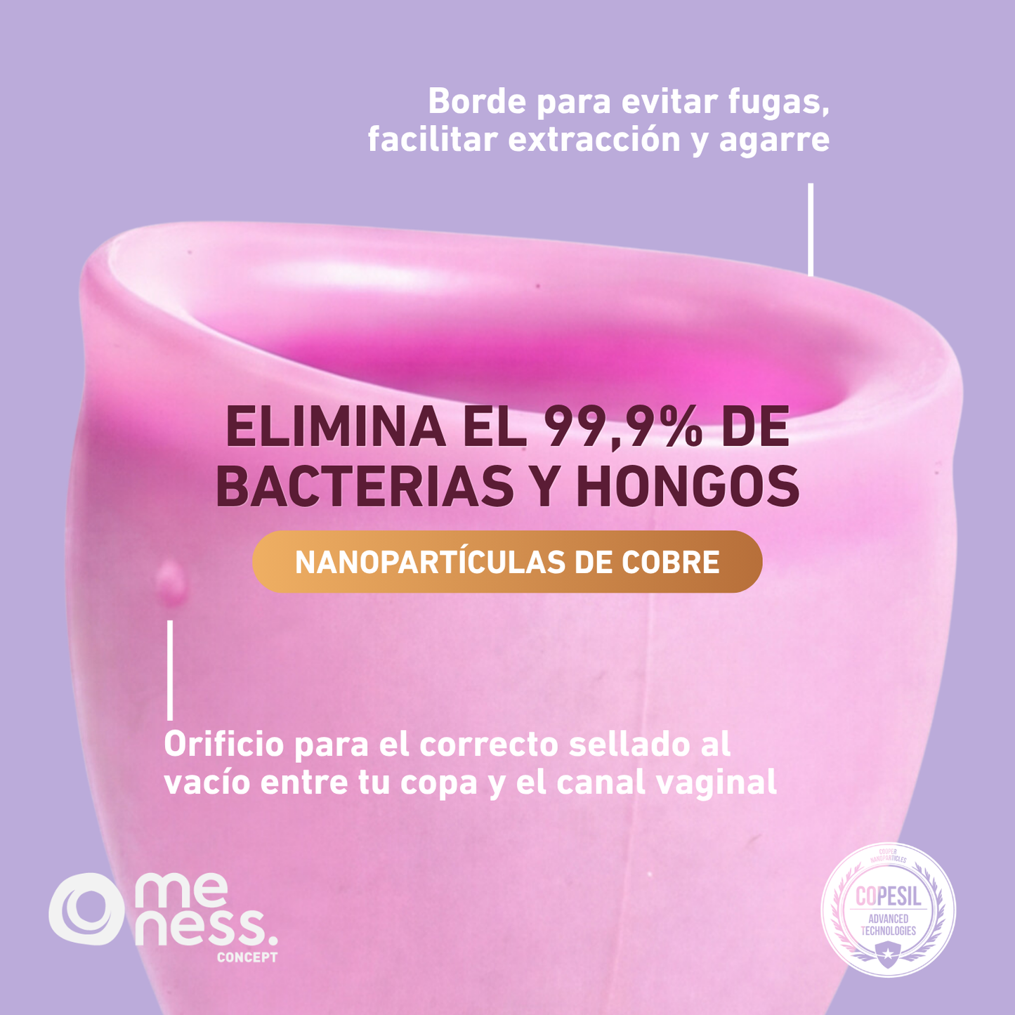 Copa Menstrual Meness con Nanopartículas de Cobre