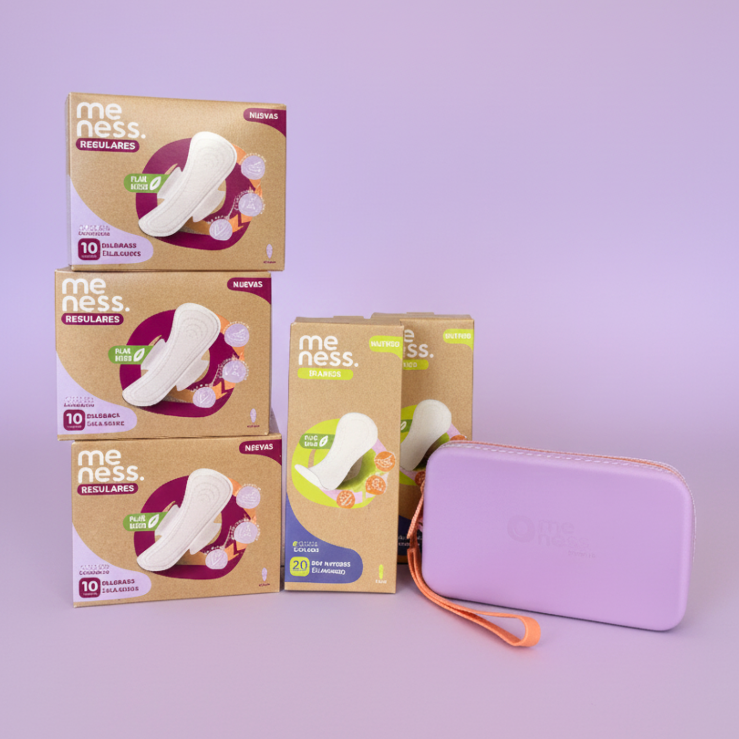 Pack Daily Basics: 3 Cajas Toallas Regulares + 2 Protectores + Pouch Meness