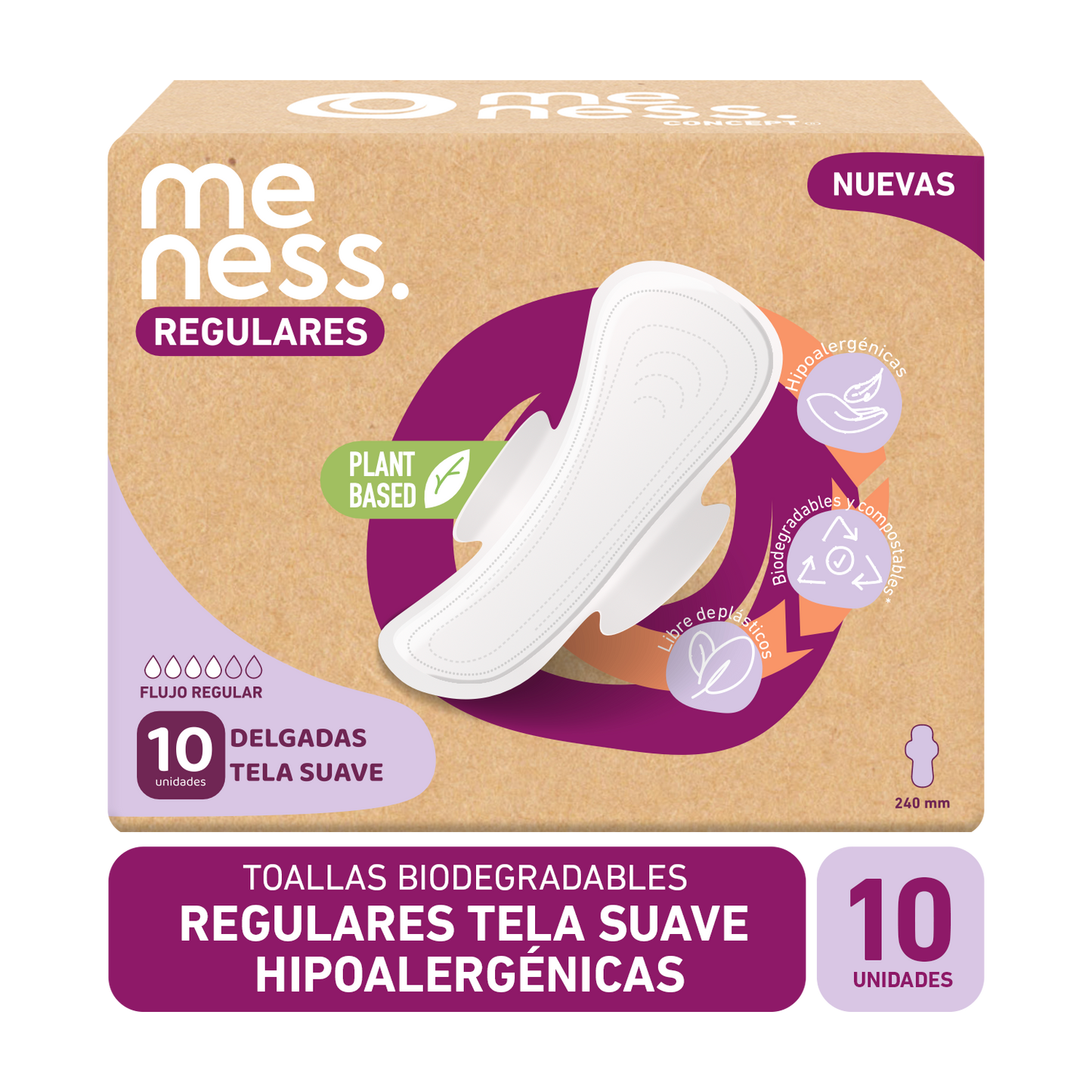 Mensual: Toalla Regular Tela Suave Biodegradable 10u