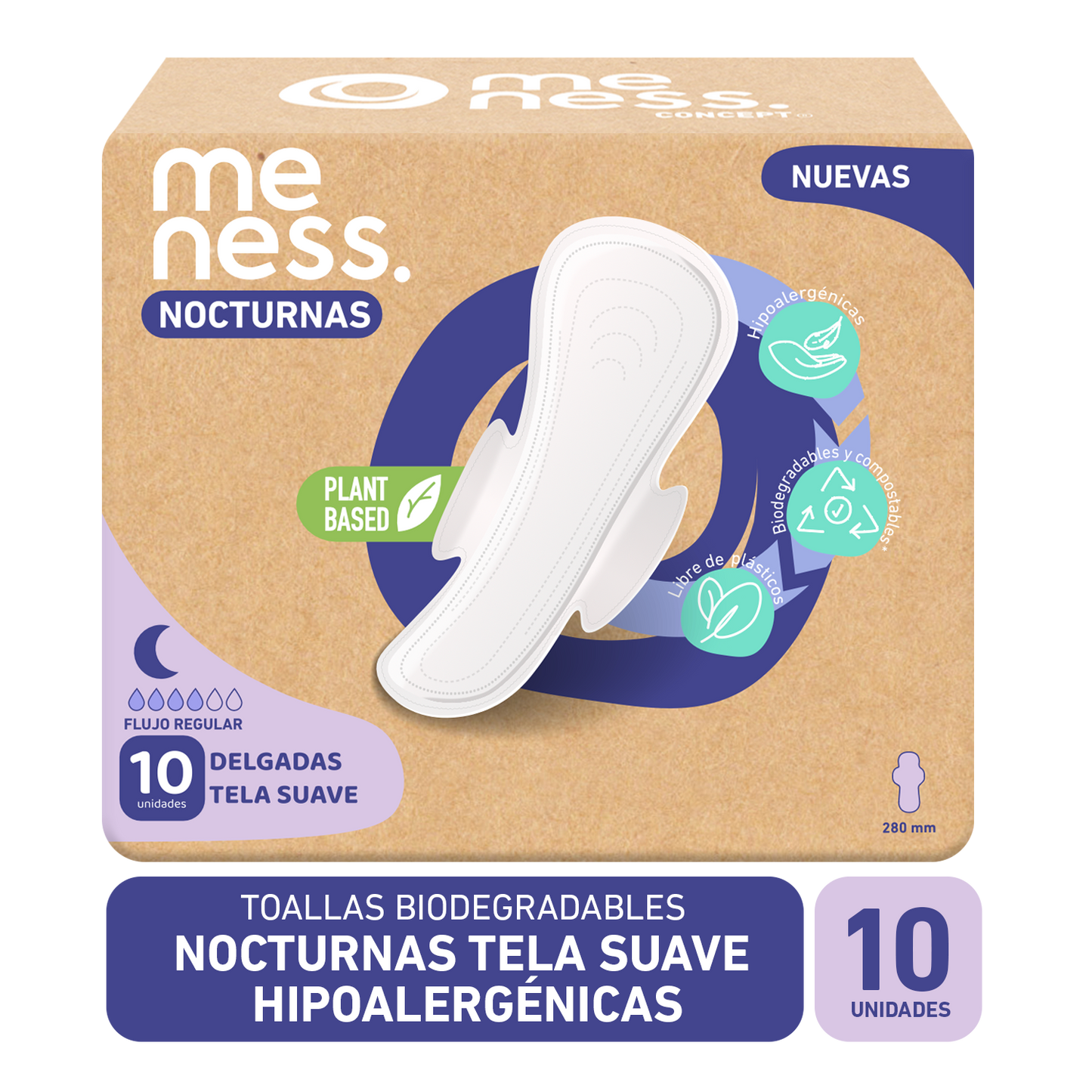 Mensual: Toalla Nocturna Tela Suave Biodegradable 10u