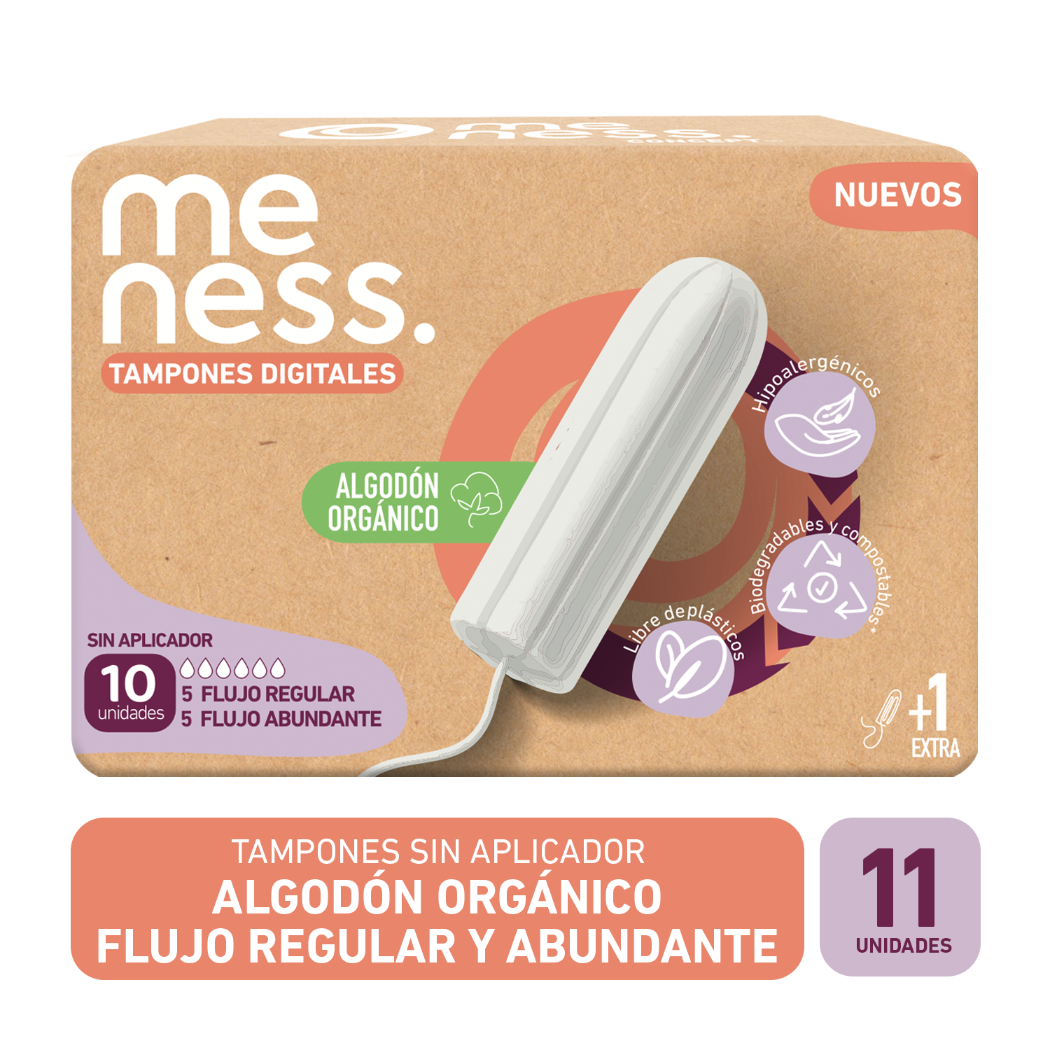Tampones Digitales Algodón Orgánico Sin Aplicador – Meness Concept