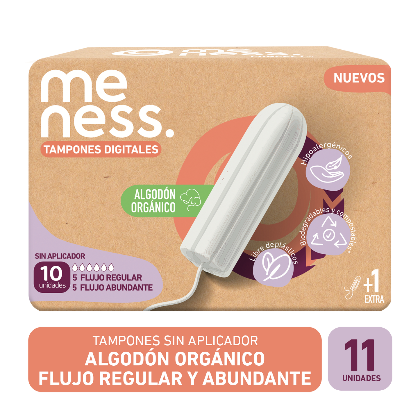 Mensual: Tampones Digitales Algodón Orgánico 10u + 1u regalo